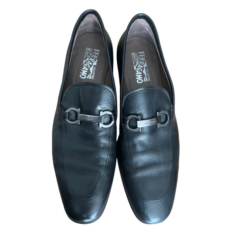 Salvatore Ferragamo Black Leather Men Classic Slip Ons Shoes Size 11.5 E View 3